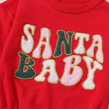 0-3M תינוק שרק נולד ילדה חג המולד תלבושות רומפר רקמה פאף מכתב הדפס שרוול ארוך בגד גוף לתינוק ליפול Playsuit