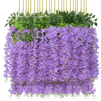 12PCS מלאכותיים מזויפים ויסטריה גפן ראטה תלוי גרלנד משי פרחים מחרוזת-כמו משפחה מסיבת החתונה גן חיצוני קיר בעיצוב