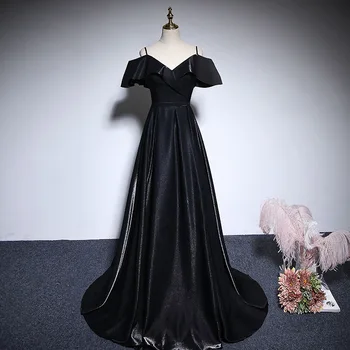 1Off הכתף אישה שמלת ערב שמלת שחור כדור שמלה קו כתם חריץ שמלות ערב שמלת מותאמים אישית גלימות דה לנשף