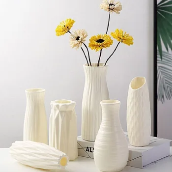 1pc נורדי פלסטיק לבן, אגרטל פרחי מדומה אגרטל פרחים זר סיר הביתה הסלון תודה השולחן סידור פרחים, קישוט