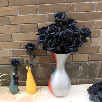 1pc שחור משי רוז פרחים מלאכותיים הראש זר הביתה הסלון לנכש Chritmas קישוט שנה חדשה קישוט