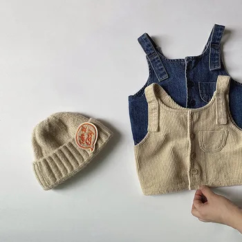 2023 חדש סתיו התינוק ללא שרוולים מעיל אופנה ג 'ינס בנים האפוד אחת עם חזה ז 'קט עבור בנות וינטאג', בגדי ילדים