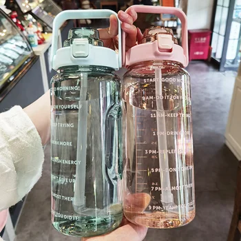 2L בקבוק מים עם הסמן על ילדה רכיבה ציצים גדולים קיבולת נייד ספורט מחזור גדול בקבוק משקה BPA חינם עם קש