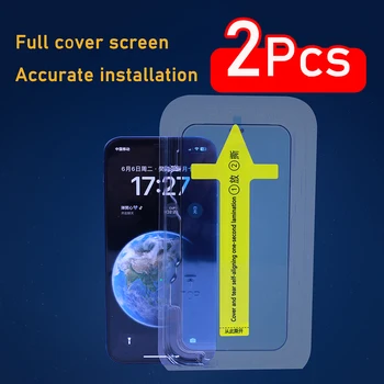 2PCS התאמה מדויקת מלא כיסוי מגן מסך עבור iPhone 15 14 13 12 11 Pro מקס XS X XR זכוכית מחוסמת התקנה מהירה