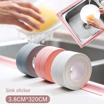 3.2 m לבן/אפור Fita הקלטת כיור תפר איטום רצועת חדר מקלחת דביק PVC קיר Sticke עבור פינת מטבח קו 3.8 ס 