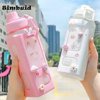 700ml חמוד, בקבוק מים עבור בנות עם מכסה קש מדבקת פלסטיק מיץ חלב נייד Kawaii טמבלר ילדים Drinkware