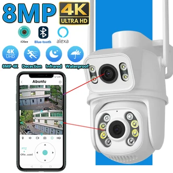 8MP 4K WIFI מצלמה IP כפול עדשת מצלמת מעקב PTZ חיצונית עמיד למים אבטחה Portection IR צבע ראיית לילה בית חכם