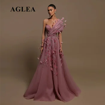 AGLEA 2023 קוטור ארגמן לנשף רשמי שמלת מסיבת שמלות עם נוצות חרוזים כתף אחת שמלה אלגנטית לנשים שמלות כלה