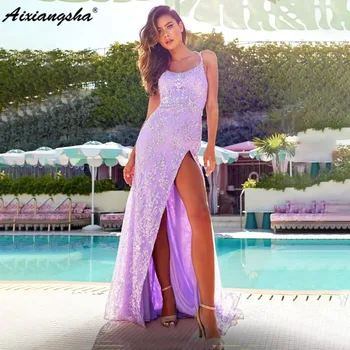 Aixiangsha סקסי פיצול בתולת ים שמלת נשף שמלת ערב רצועות ספגטי אפליקציות vestidos דה פיאסטה elegantes פארא mujer 2023