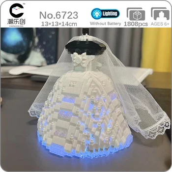 CLC 6723 אהבה נישואין כלה שמלת החתונה שרשרת דגם סוגר LED אור DIY מיני יהלומים אבני בניין לבנים צעצוע בלי תיבה