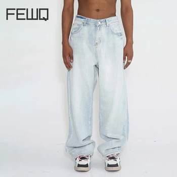FEWQ אנשים חדשים שיק הגירסה הקוריאנית של סגנון חופשי לרפואה גבוהה המותניים מזדמנים מכנסיים רחיץ רב-תכליתי צינור ישרה מכנסי ג ' ינס 24X1221
