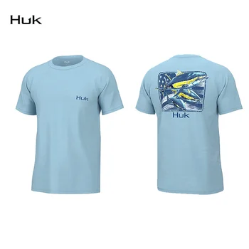 HUK הגנת UV דיג חולצות שרוול קצר UPF 50+ דיג בגדים-חולצה קיץ קל משקל לנשימה Camiseta דה פסקה