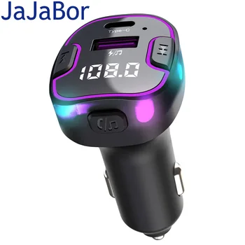 JaJaBor אלחוטי משדר FM USB 3.1 סוג C מטען רכב רכב נגן MP3 צבעוני אור Bluetooth hands Free car Kit