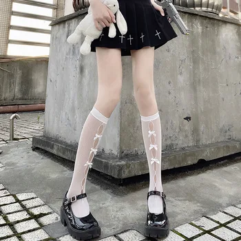 JK יפנית סגנון Kawaii גרביים חלול החוצה רשת רשת תחרה גרביים לוליטה המתוקה בנות חמוד קשת אלסטית מניילון זמן גרביים גרביים