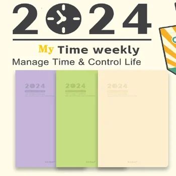 Kinbor 2024 ציר הזמן השבועי תוכנית המחברת לוח שנה עצמית משמעת יעילות ידנית תכנון יומי זמנים, ניהול זמן
