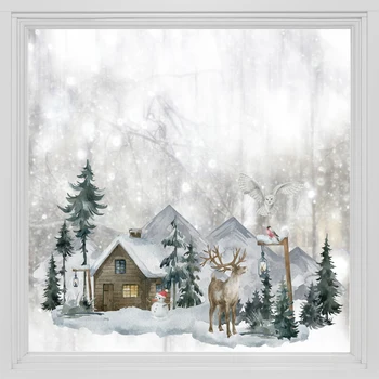 Kizcozy החורף הכפר עם אייל דו צדדית צבעונית סרט חלון הסלון Galss קישוט