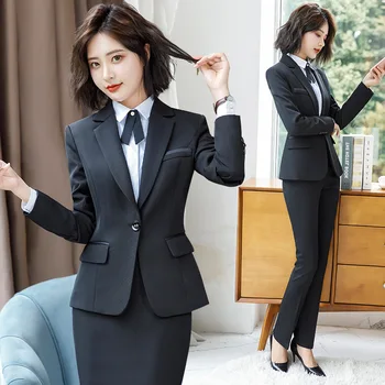KoreanPlus גודל העסק של נשים ללבוש המשרד חליפות מכנסיים באיכות גבוהה סתיו וחורף נשים שחורות ' קט אלגנטי נשי חצאית