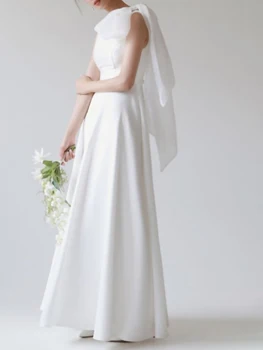 M31 לאמת אופנה שנהב הסירה-צוואר נדן באורך רצפת סאטן נשים שמלות כלה/כלה הרשמית שמלות לנשף מסיבת האירוסין