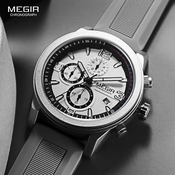 MEGIR אופנה סיליקון רצועת ספורט Watch עבור גברים רצועת סיליקון עמיד במים הכרונוגרף קוורץ שעון יד עם זוהר יד תאריך