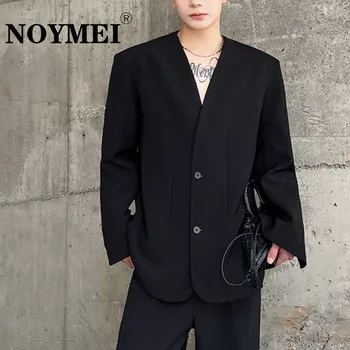 NOYMEI כרית כתף התנזרות סדרת V-צוואר חוש עיצוב גדול המתאר אנשים פשוט החליפה מעיל הסתיו קוריאנית שחור בלייזר WA2520