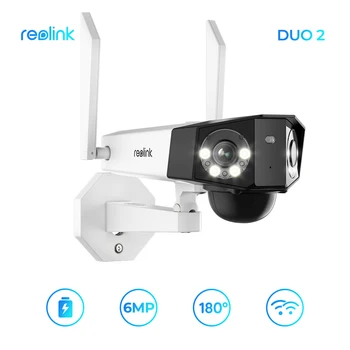 Reolink Duo 2 כפול עדשה 2K 6MP אלחוטית WiFi סוללה מצלמה חכמה זיהוי עמיד למים 6X זום אבטחה Wifi מצלמת מעקב