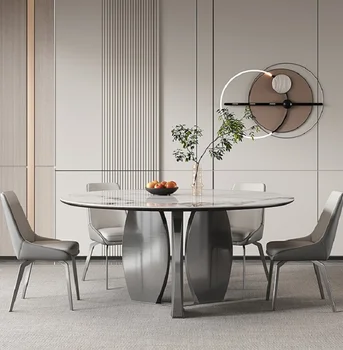 Round rock צלחת האוכל שולחן עם הפטיפון איטלקי מינימליסטי מודרני מינימליסטי משק בית האוכל שולחן כיסא משולב