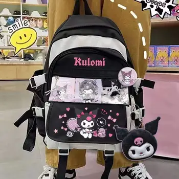 Sanrio Kuromi Cinnamoroll קריקטורה חמודה הספר תיק תרמיל ילדה ילד תלמיד מזדמן הספר. תיק תיק נסיעות בעל כרטיס שקיות
