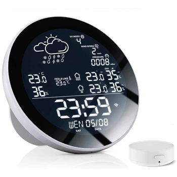Tuya Wifi חכם תחנת מזג האוויר מטר מזג אוויר טמפרטורה מטר עם שעון גדול מסך בצבע