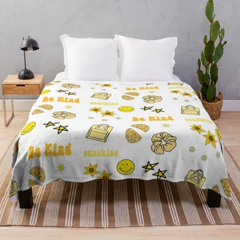 VSCO ילדה צהוב מדבקה מנות לזרוק שמיכה רכה מיטה שמיכות במיטה משבצות.