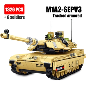WW2 טנק צבאי M1A2 SEPV3 ראשי קרב שריון איתר Leopard 2A7 המרכבה להגדיר חייל אבני הבניין צעצועים עבור ילד מתנות