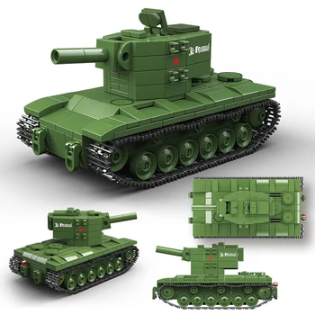 WW2 צבאי KV-2 כבד טנק מלחמת העולם השנייה לחימה קלאסי רכב חייל אבני הבניין קובע מודל בובות לבנים צעצועים לילדים מתנה