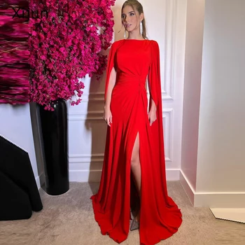Xijun אדום אלגנטי שמלות ערב ללא משענת קרפ שמלות לנשף שסף הרשמית שמלות לנשף 2023 שמלות ערב עבור נשים-קו זמן