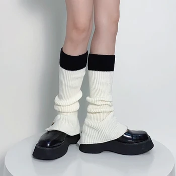 Y2K ילדה צלע סרוגים אמצע שוק גרביים אביב סתיו קוריאנית מחממי שני בצבע הגרביים כפתורים מוערמים גרביים