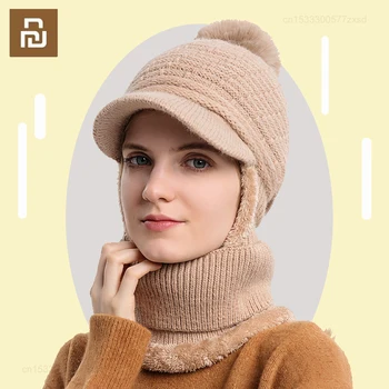 Youpin חורף צעיף להגדיר ברדס עבור נשים קטיפה הצוואר חם רוסיה חיצונית סקי Windproof כובע קטיפה עבה חורף חם הכובע חיצוני