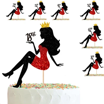 אדום עקבים גבוהים גברת ה-18 ועד 90 יום הולדת שמח אקריליק עליונית עוגת מסיבת יום הולדת קישוטי עוגה חתונה בנות Toppers עוגה