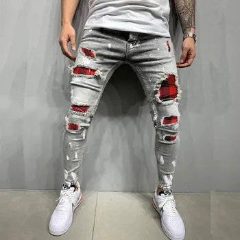 אופנה Y2K Mens Slim Fit קרע רגל ג 'ינס 2023 סתיו חדש רזה חור מכנס ג' ינס רחוב גברים מכנסי ג ' ינס פעם בוקר שלקח לו חבר קאובוי