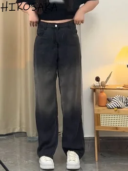 אופנה שיפוע באגי ג ' ינס נשים קיץ רופף מזדמן לעטוף מגב מכנסיים Harajuku רחוב Y2k רחב הרגל המכנסיים בציר מכנסיים