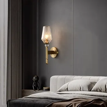 איכות גבוהה הסלון קישוט כל נחושת מנורת קיר הפוסט-מודרנית רקע קיר מסדרון מנורת נורדי השינה מנורת הלילה