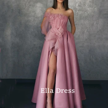 אלה אור ורוד שיפון נשים סימטרית סאטן שמלת ערב קפלים קפלים Ballgown יפה שמלת סיום שמלות שמלה