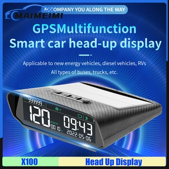 אלחוטית סולארית X100 המכונית האד GPS Head-up Display LCD תצוגת השמשה הקדמית מקרן דיגיטלי מד המהירות, הגובה מעל למהירות אזעקה