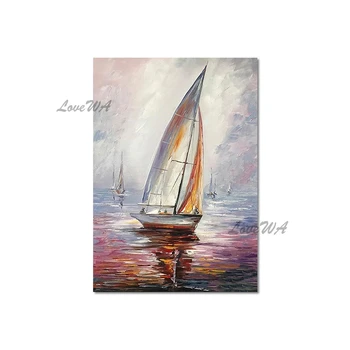 אמנות יפה נוף ציור קיר באיכות גבוהה משורטטים עם סירות ממוסגרים אקריליק מופשטות בד רול יצירות אמנות התמונה