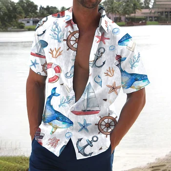 אנשים חדשים של חולצות חג החוף הוואי חולצות היאכטה דפוס מקסימום מזדמן קצוץ גדול החולצה מעצב סגנון הבארוק