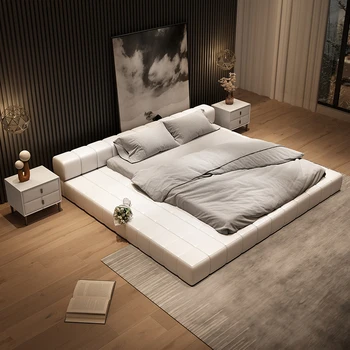 בהזמנה אישית המיטה איטלקי פשוט מאוד עור המיטה קל פשוט יוקרה מאסטר רצפת חדר השינה מיטה מיטה נמוכה