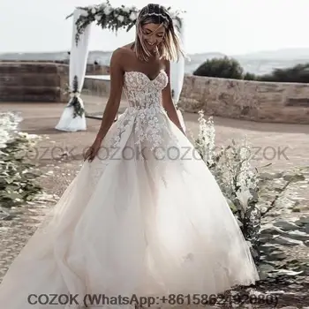 בוהו שמלת החתונה 2023 Vestidos דה נוביה מתוקה רכבת בית משפט קו סטרפלס שמלות כלה 3D Appliqued חרוזים הנסיכה החדשה