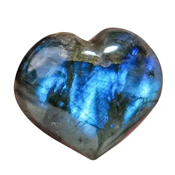 בצורת לב Labradorite טבעי Labradorite קריסטל לב דקל אבן מינרלים רייקי כיס גביש פאף אבנים למזל טוב