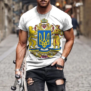 בקיץ 2022 אופנה גברים חולצות הדגל האוקראיני בגדים שרוול קצר חולצות מזדמן 3D מודפסים, חולצות אנימה ספורט