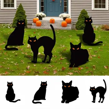 גן חתול מפחד ליל כל הקדושים קישוט שחור פסל חתול חתול דוחה מ ההרתעה צללית עמיד בפני מזג אוויר ברזל בחצר הגן L
