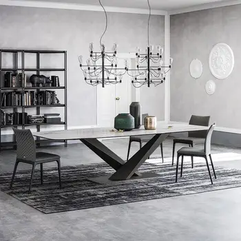 האוכל סט 6 כיסאות מודרניים שיש שולחן דירה גדולה איטלקי מינימליסטי במטבח מסוף Comedor ריהוט למטבח