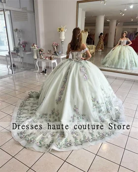 החדשים תחרה אדומים הטקס שמלות שמלת נשף 2023 מקסיקני הנסיכה 3D פרחים מתוק 16 להתלבש לנשף מסיבת בת 15.