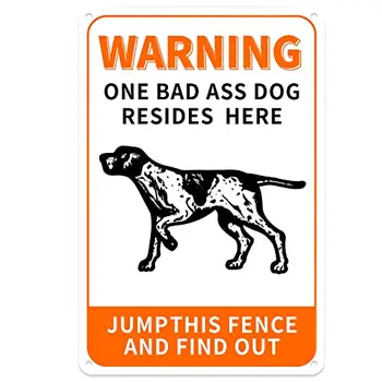 היזהרו אחד כלב רע נמצא כאן לקפוץ מעבר לגדר הזאת יהיה לברר, רטרו בטיחות מתכת פח לחתום על המשמר בחצר שלך, חווה